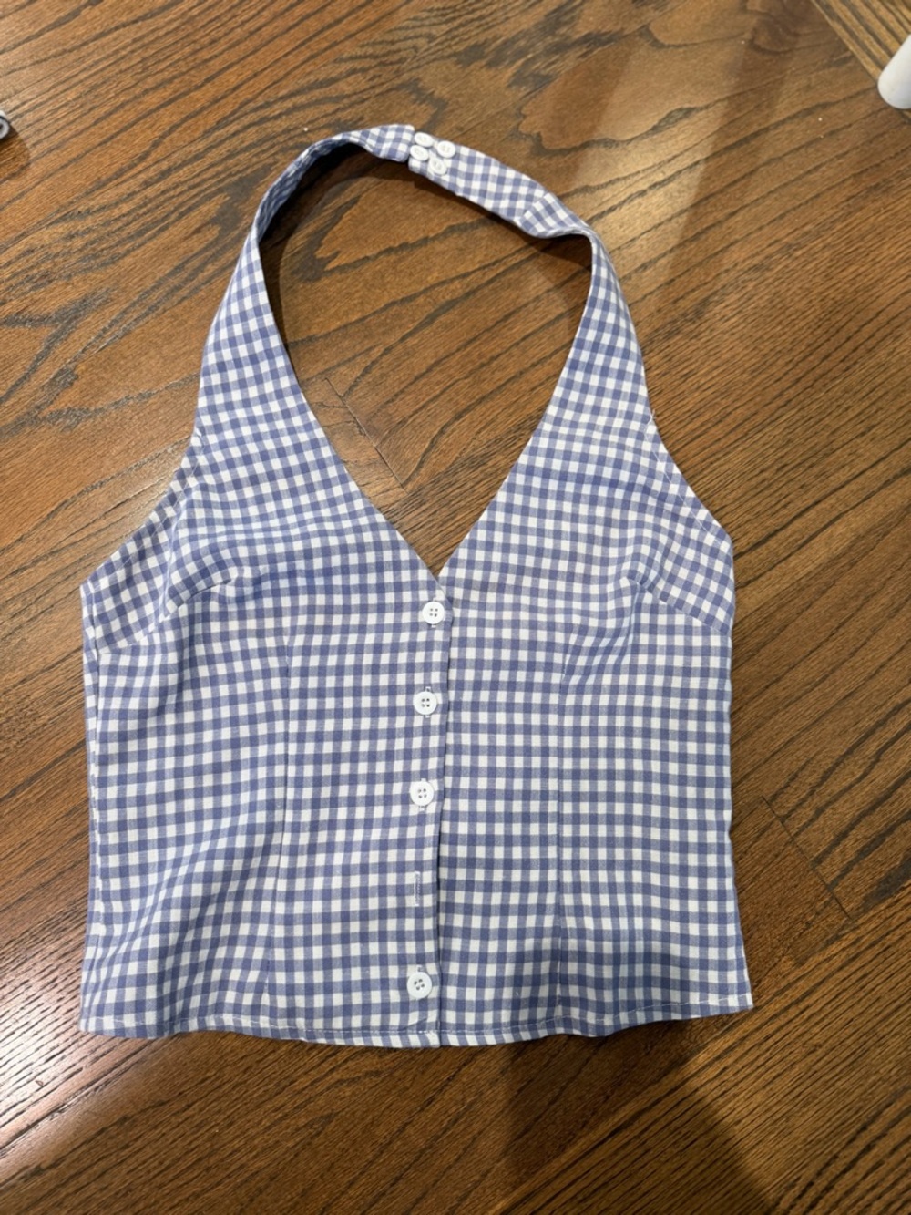 Edikted New Gingham Halter Button-Front Tank